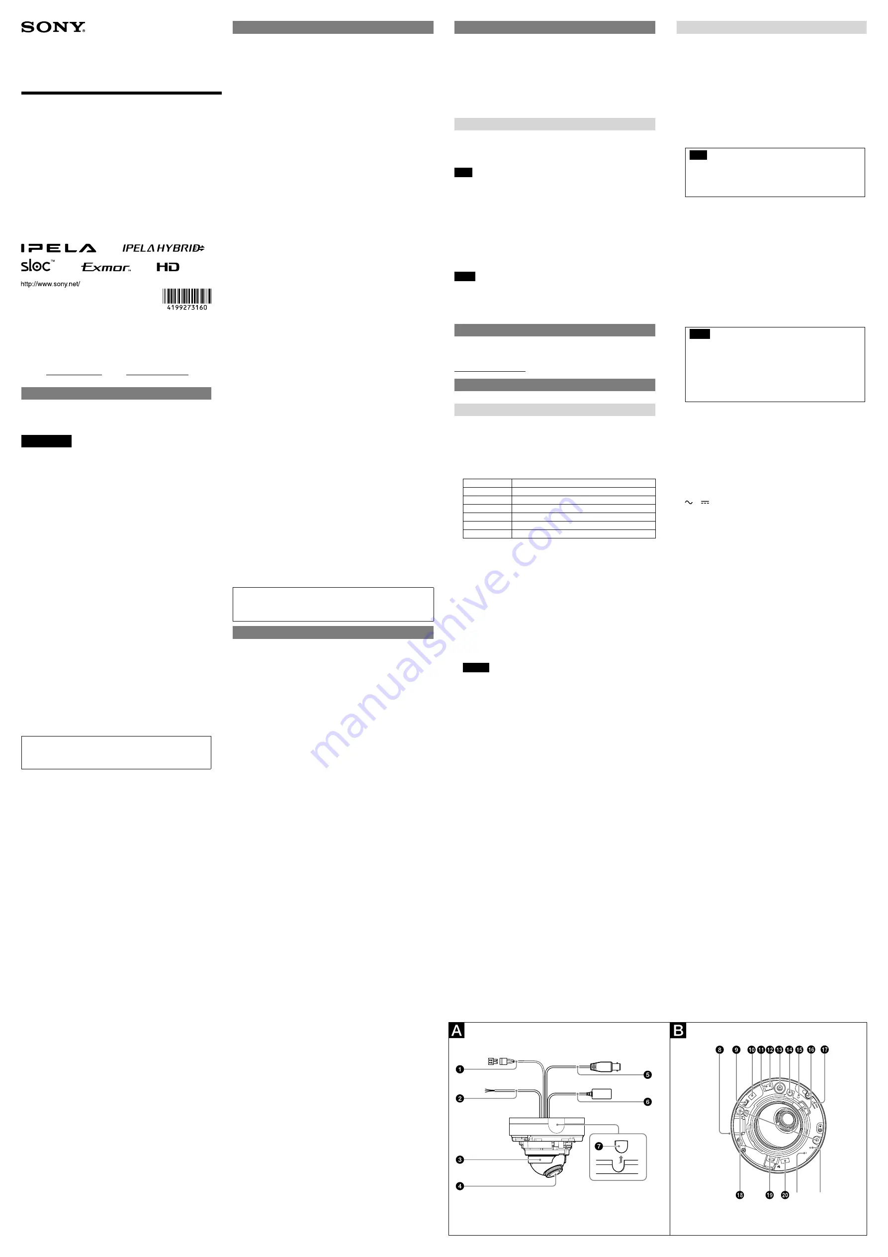 Sony Ipela Hybrid SNC-Zm550 Installation Manual Download Page 1