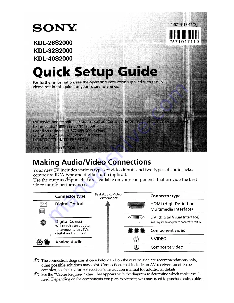 Sony KDL-32S2000 - Bravia Lcd Hdtv Operating Instructions Manual Download Page 50