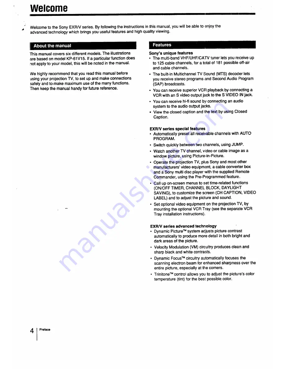 Sony KP-41 EXR96 Operating Instructions Manual Download Page 4