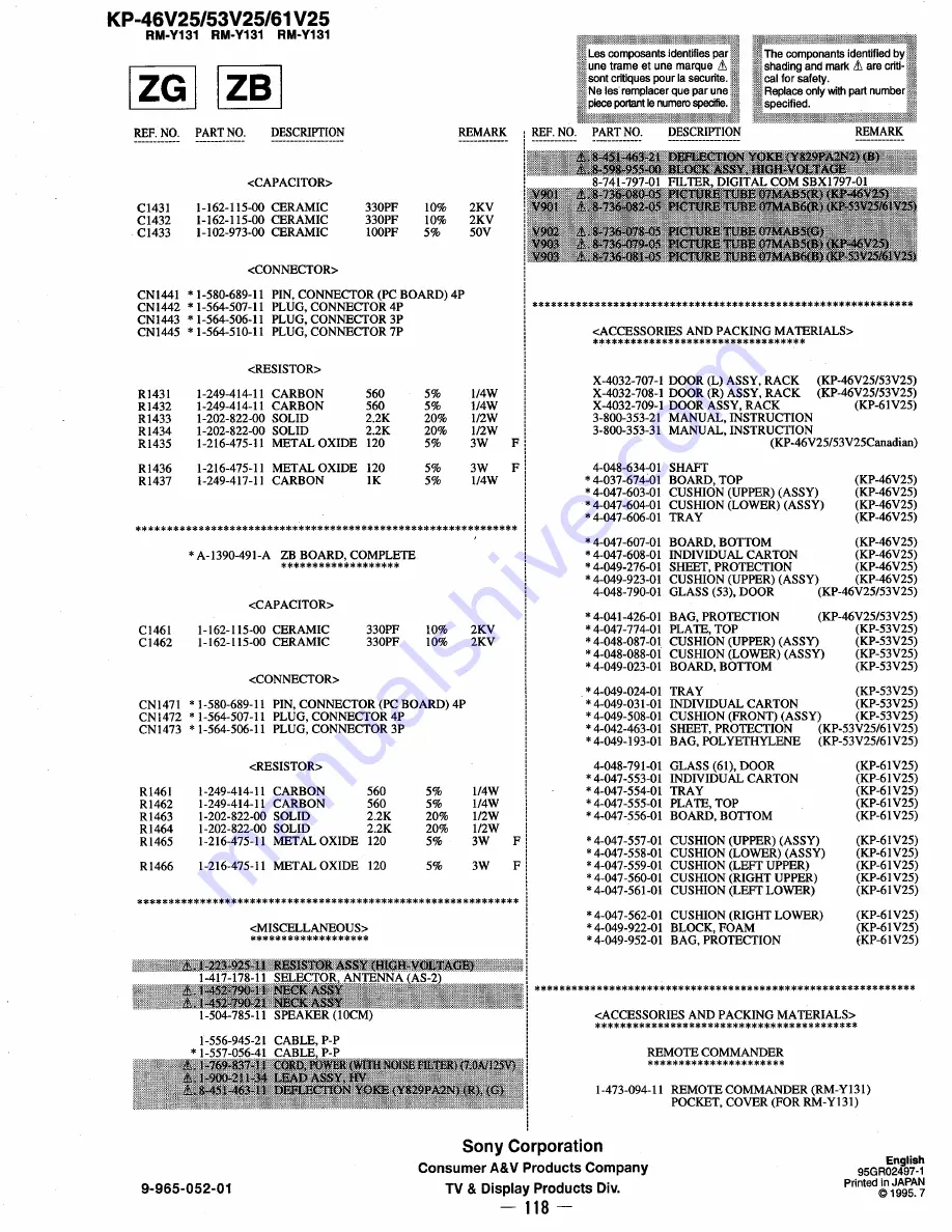 Sony KP-46V25 Service Manual Download Page 73