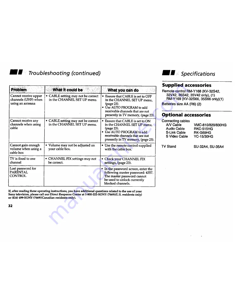 Sony KV-32S42 Operating Instructions Manual Download Page 38