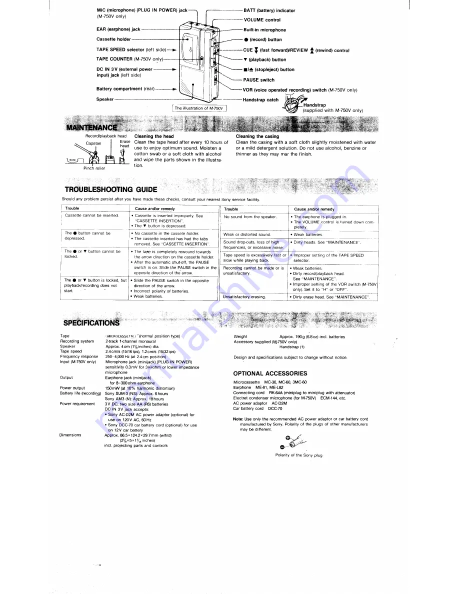 Sony M-740V Operating Instructions Download Page 2