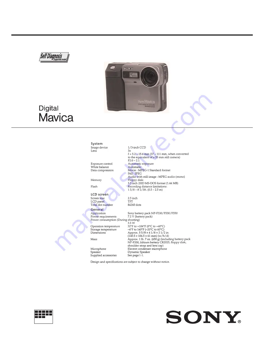 Sony Mavica MVC-FD81 Скачать руководство пользователя страница 1