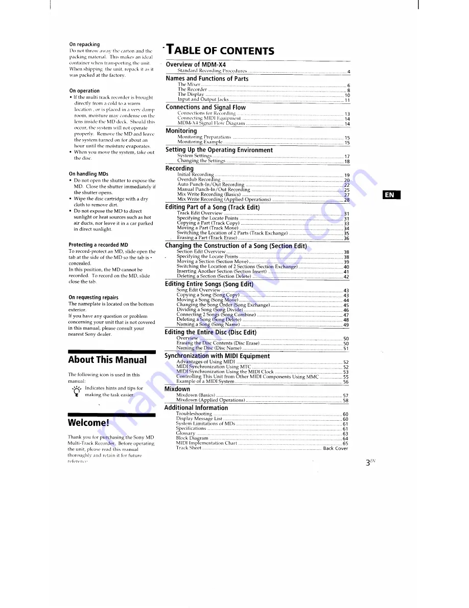 Sony MDM-X4 Operating Instructions Manual Download Page 3