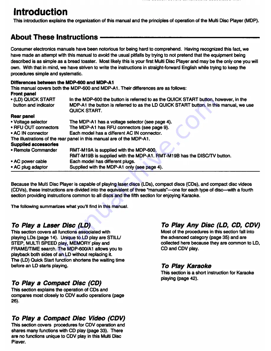 Sony MDP-600 Operating Instructions Manual Download Page 5