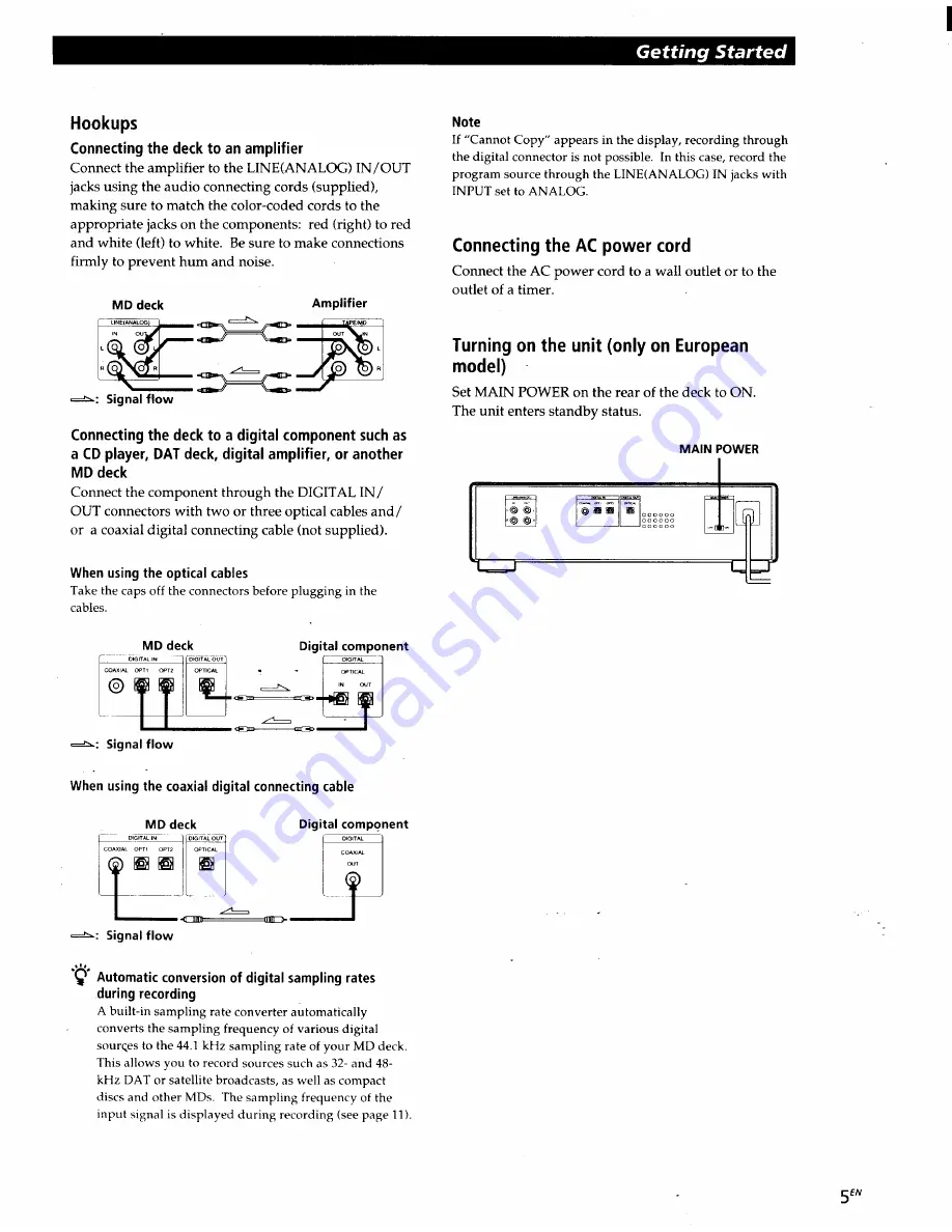 Sony MDS-JA50ES  / Mode d’emploi Operating Instructions Manual Download Page 5