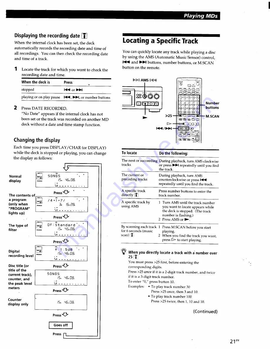 Sony MDS-JA50ES  / Mode d’emploi Operating Instructions Manual Download Page 21