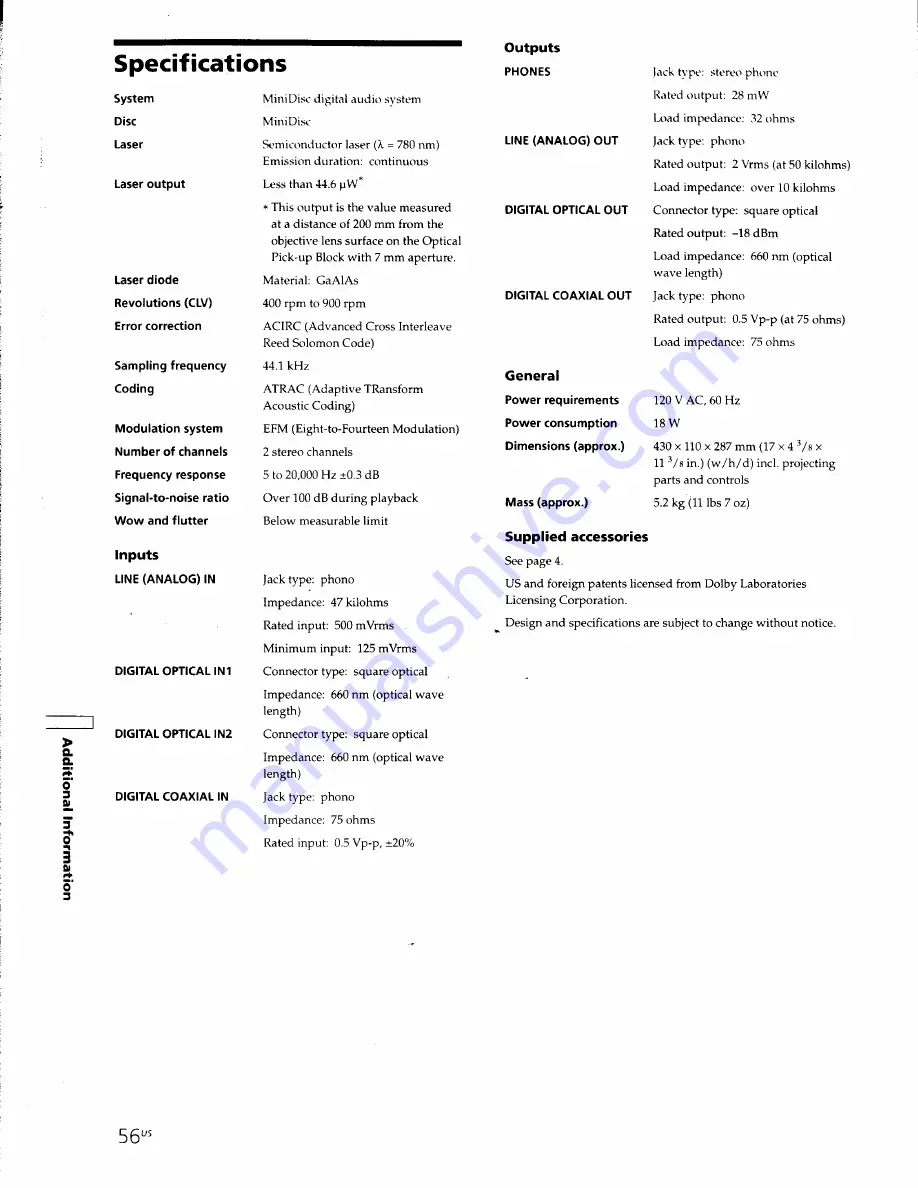 Sony MDS-JB930 Operating Instructions Manual Download Page 56