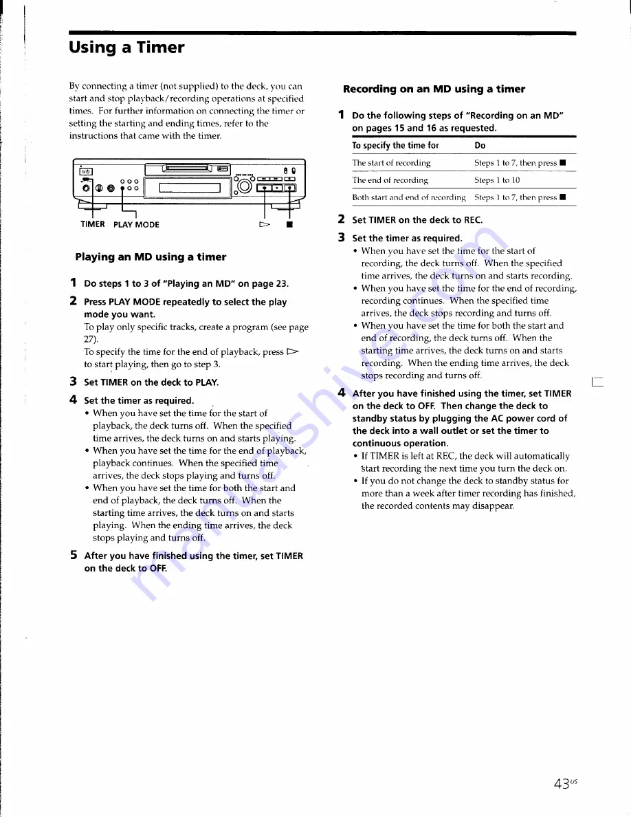 Sony MDS-JE630 Operating Instructions Manual Download Page 43