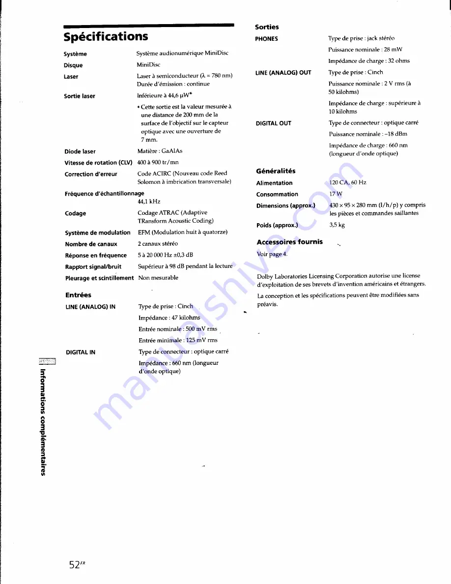 Sony MDS-JE630 Operating Instructions Manual Download Page 108