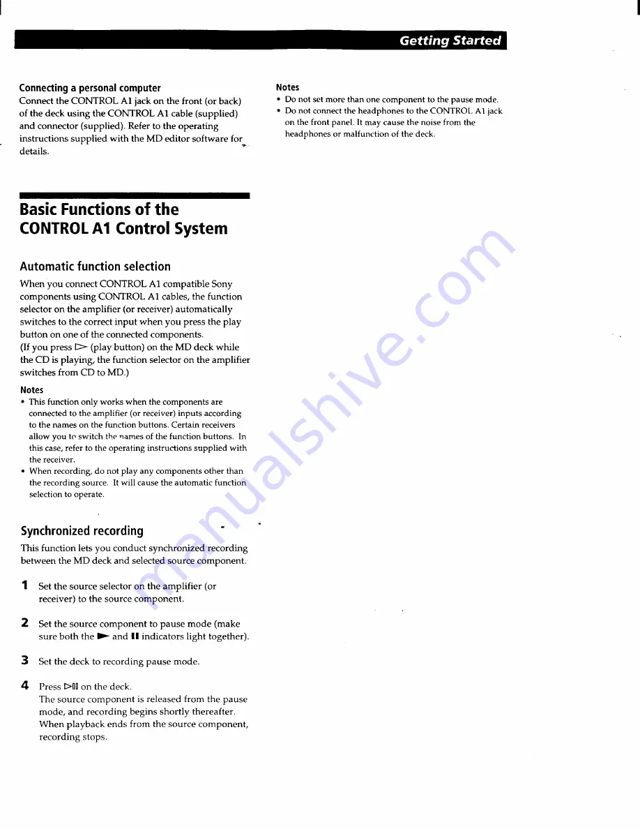 Sony MDS-PC1 Operating Instructions Manual Download Page 7