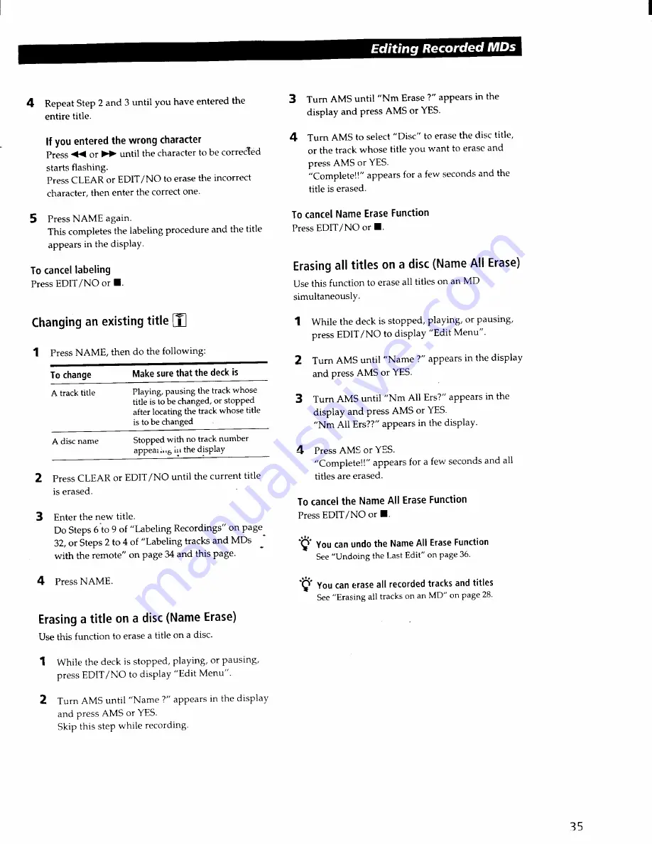 Sony MDS-PC1 Operating Instructions Manual Download Page 36