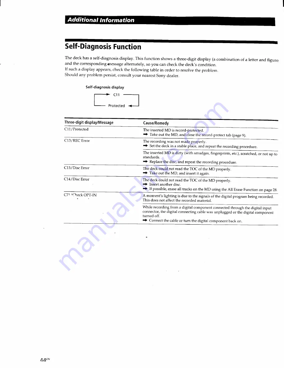 Sony MDS-PC1 Operating Instructions Manual Download Page 44