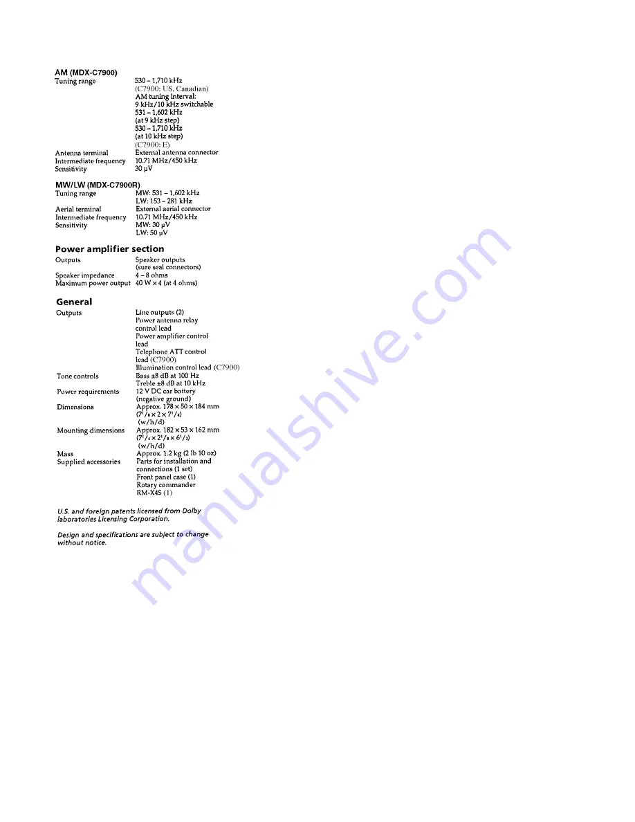 Sony MDX-C7900 Скачать руководство пользователя страница 2