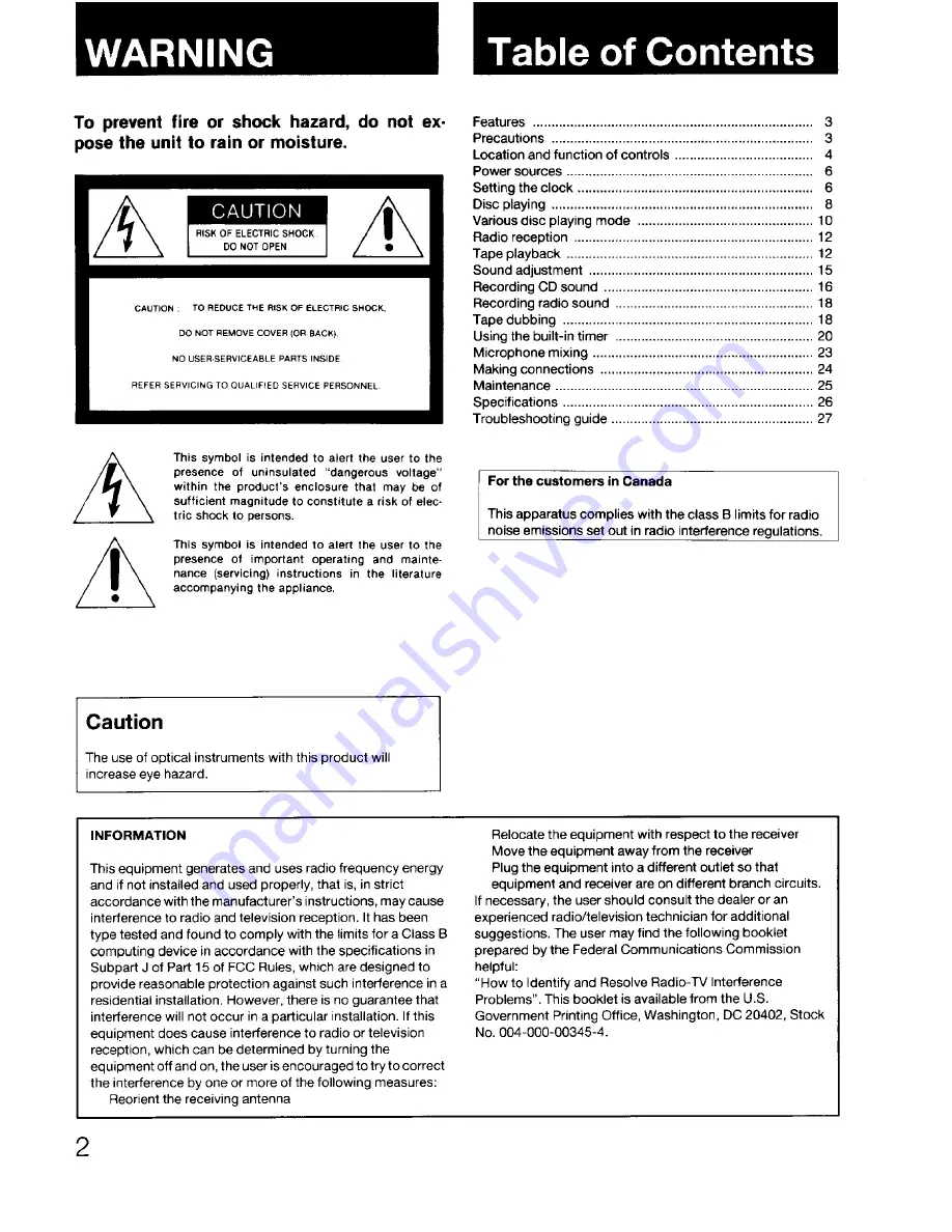 Sony MEGA BASS CFD-DW83 Operating Instructions Manual Download Page 2