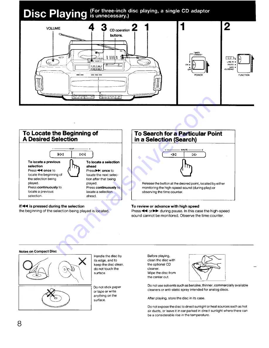 Sony MEGA BASS CFD-DW83 Operating Instructions Manual Download Page 8