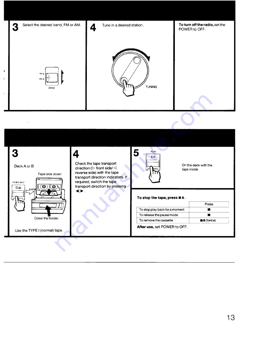 Sony MEGA BASS CFD-DW83 Operating Instructions Manual Download Page 13