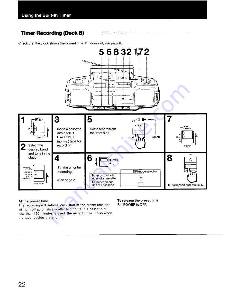 Sony MEGA BASS CFD-DW83 Operating Instructions Manual Download Page 22