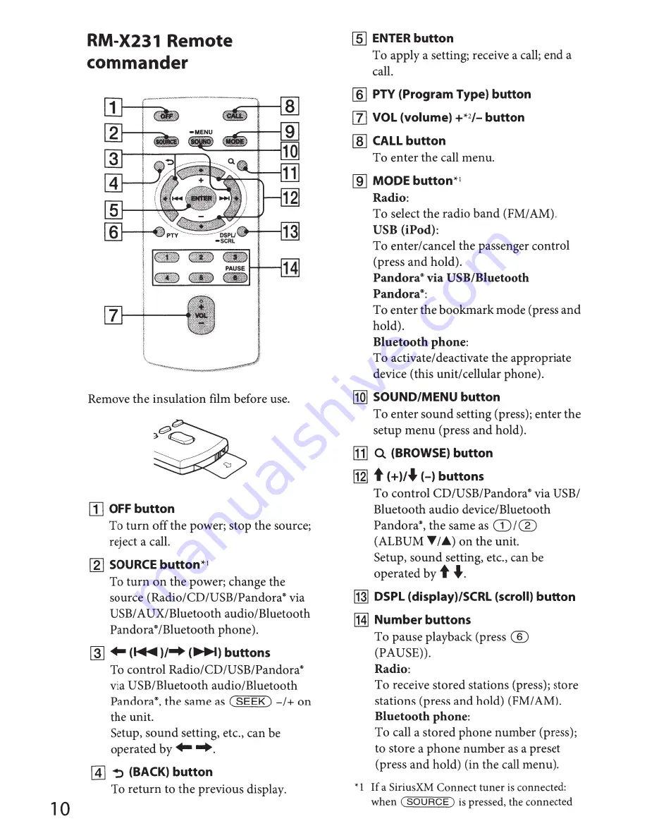 Sony MEX-BT4000P Operating Instructions Manual Download Page 10