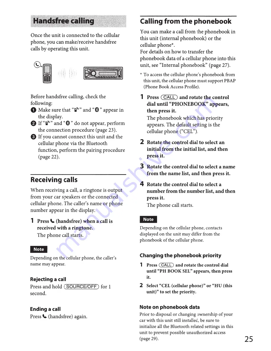 Sony MEX-BT4000P Operating Instructions Manual Download Page 25