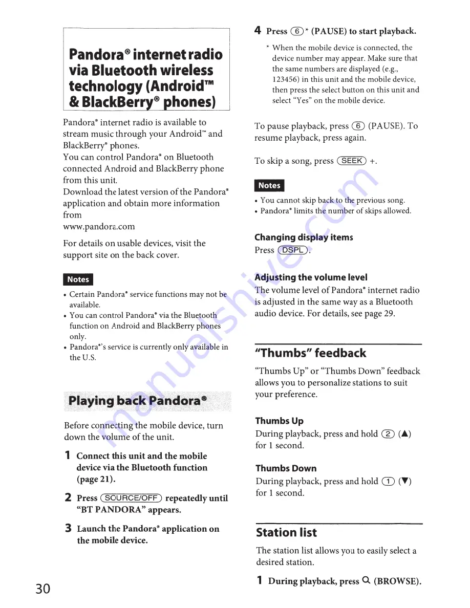 Sony MEX-BT4000P Operating Instructions Manual Download Page 30