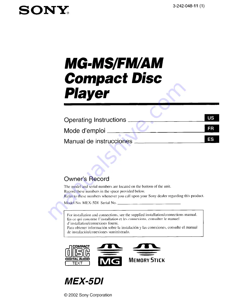 Sony MEX-SDI Operating Instructions Manual Download Page 1