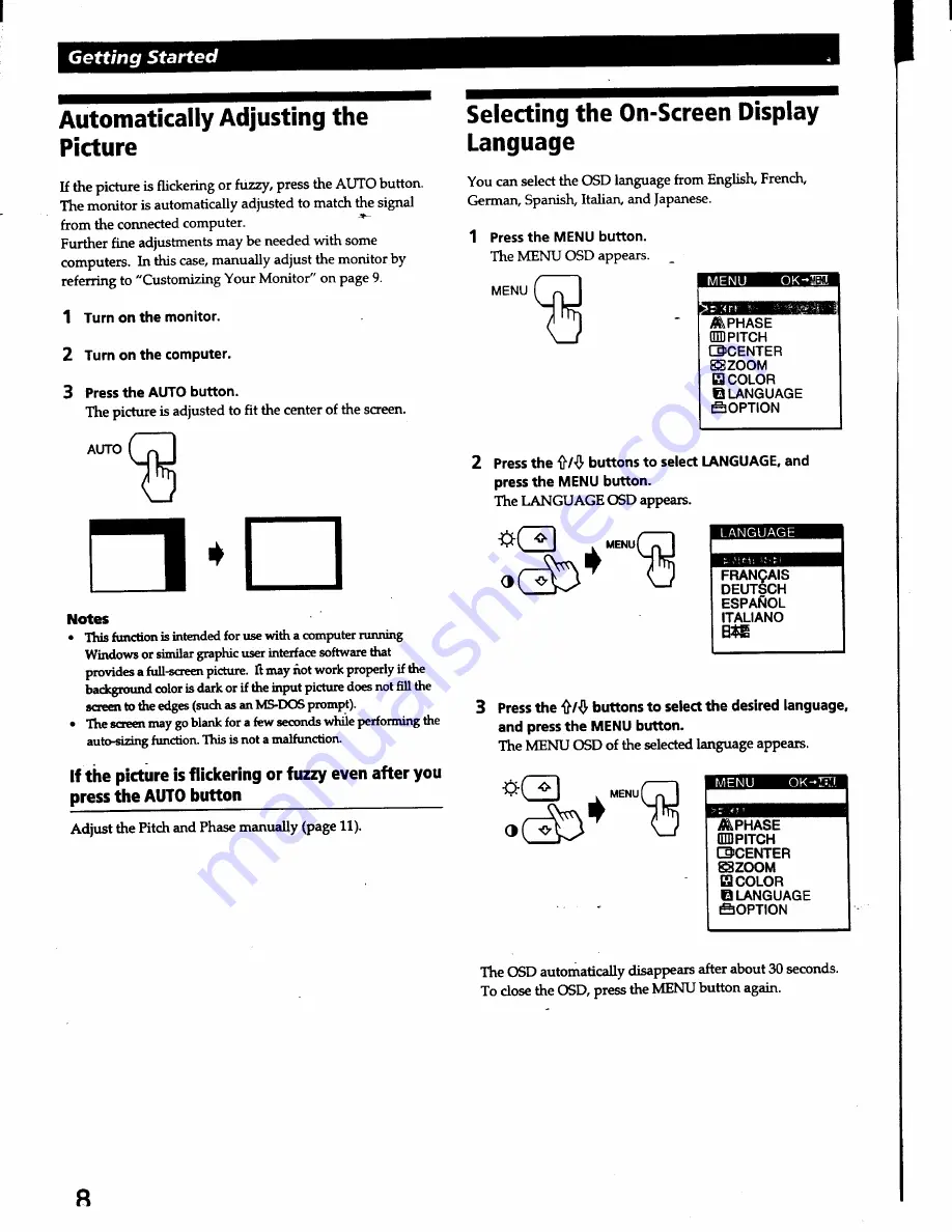 Sony Multiscan CPD-L133 Скачать руководство пользователя страница 8