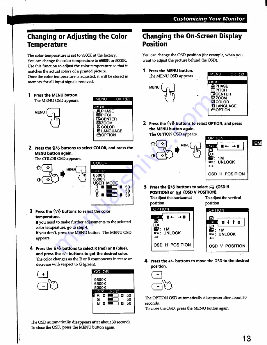 Sony Multiscan CPD-L133 Operating Instructions Manual Download Page 13