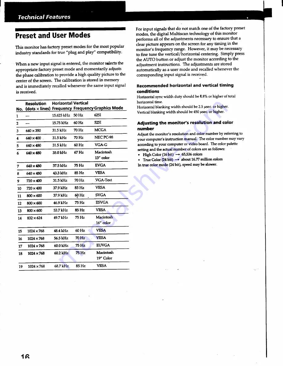 Sony Multiscan CPD-L133 Operating Instructions Manual Download Page 16