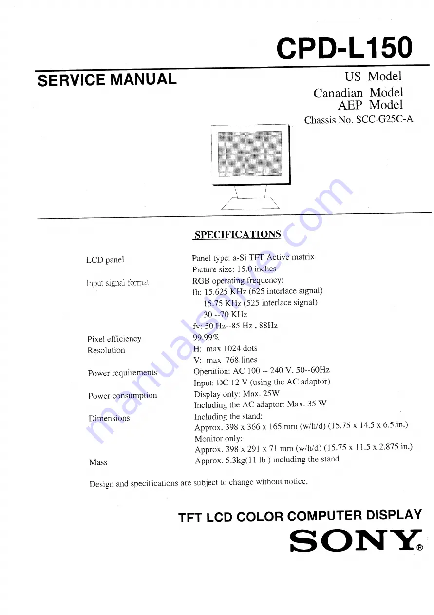 Sony Multiscan CPD-L150 Service Manual Download Page 1