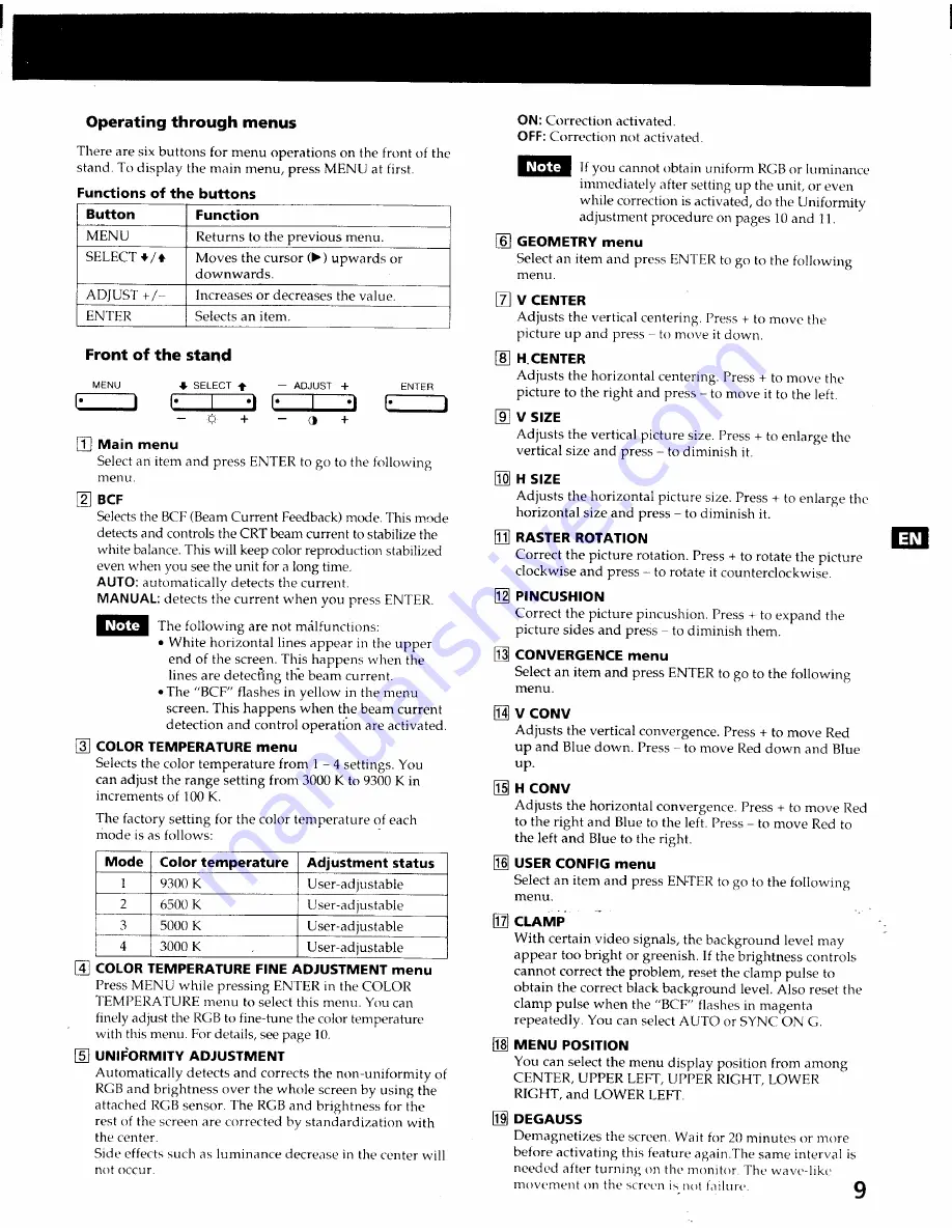 Sony Multiscan GDM-2000TC Operating Instructions Manual Download Page 9