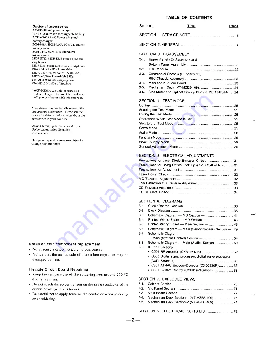 Sony MZ-B3 - MD Walkman MiniDisc Recorder Service Manual Download Page 2