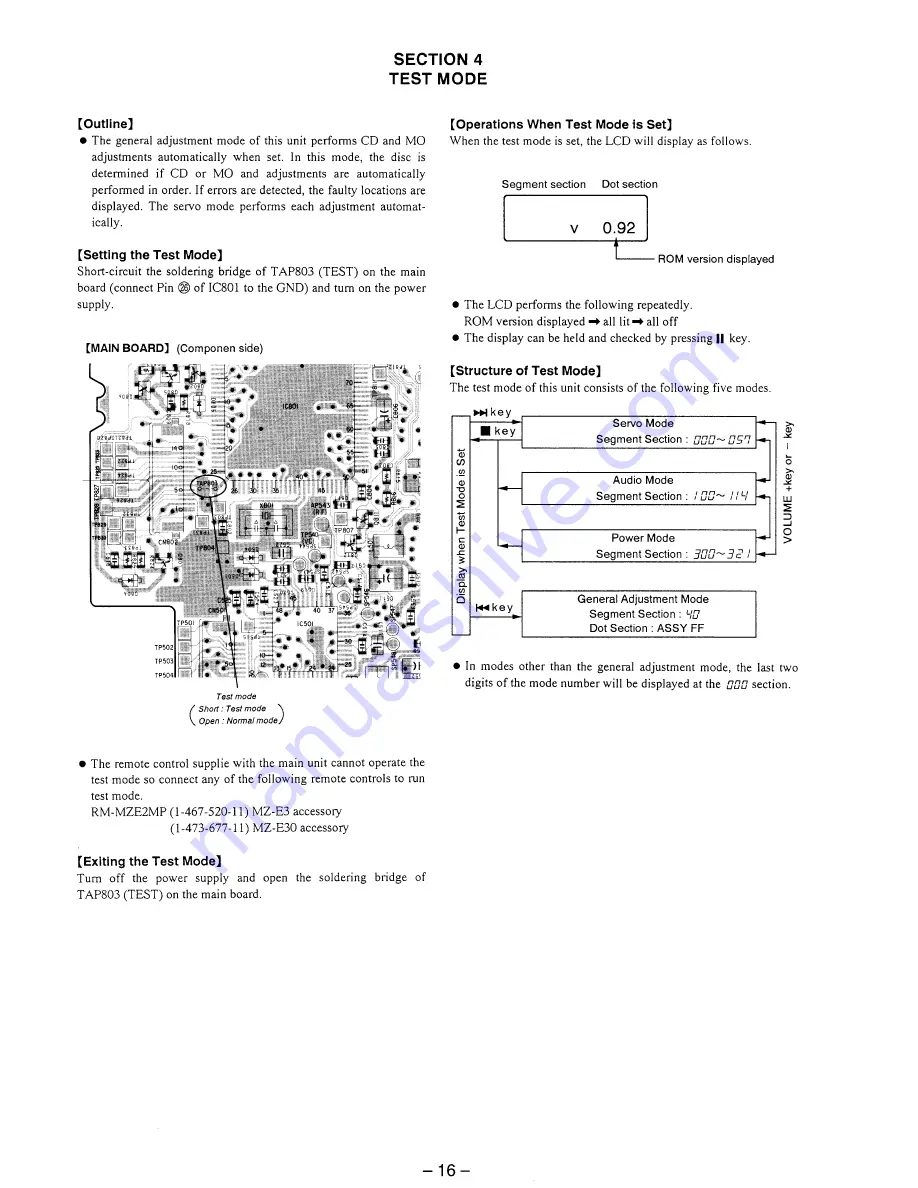 Sony MZ-F40 Service Manual Download Page 16