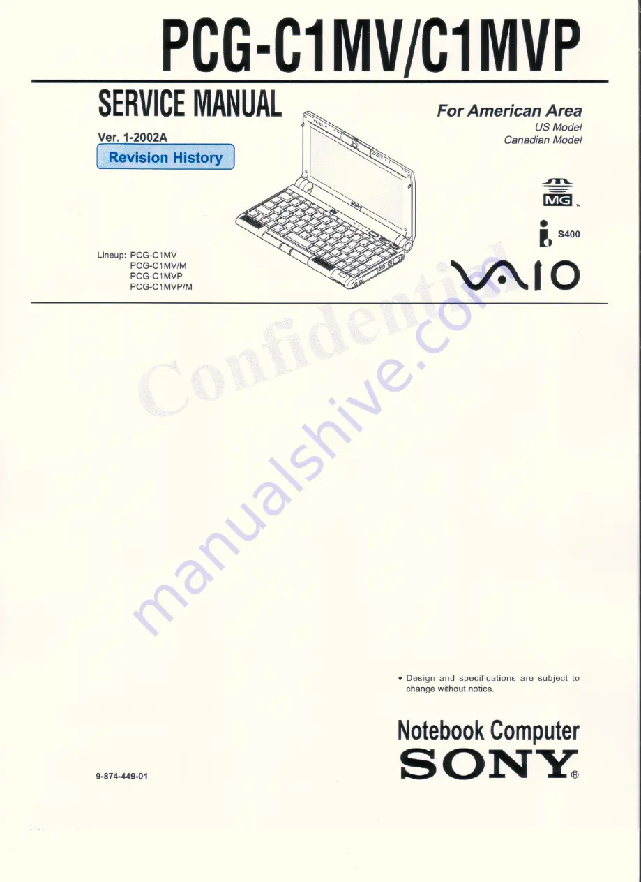 Sony PCG-C1MV Service Manual Download Page 1