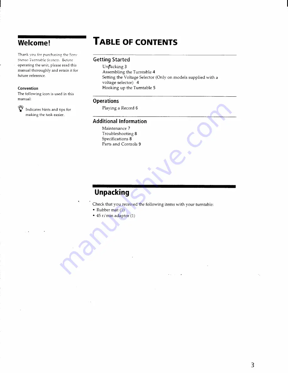 Sony PS-J11 Primary Operating Instructions Manual Download Page 3