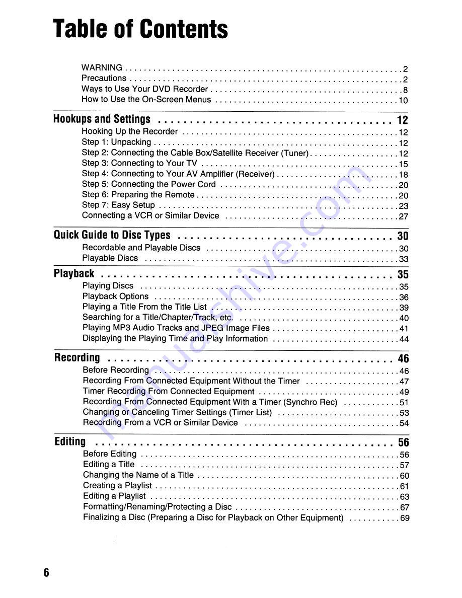 Sony RDR-GX355 - Tunerless DVD Recorder Operating Instructions Manual Download Page 6