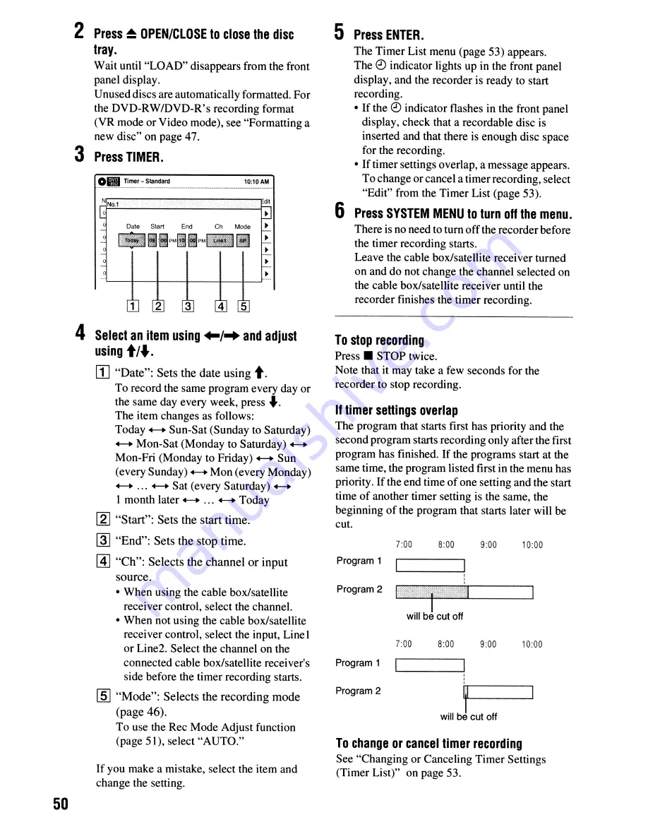 Sony RDR-GX355 - Tunerless DVD Recorder Operating Instructions Manual Download Page 50