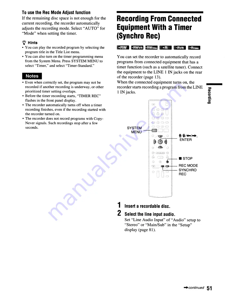 Sony RDR-GX355 - Tunerless DVD Recorder Operating Instructions Manual Download Page 51