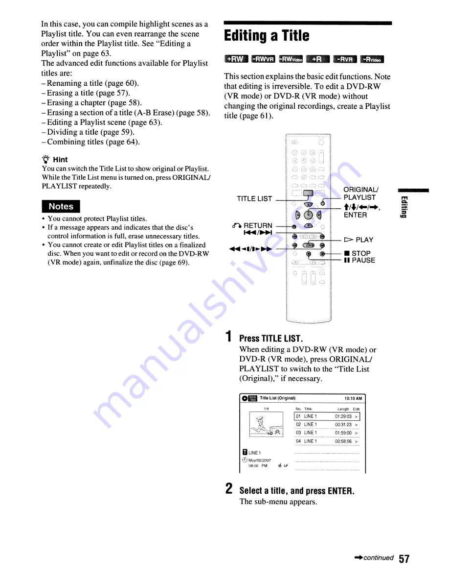 Sony RDR-GX355 - Tunerless DVD Recorder Скачать руководство пользователя страница 57