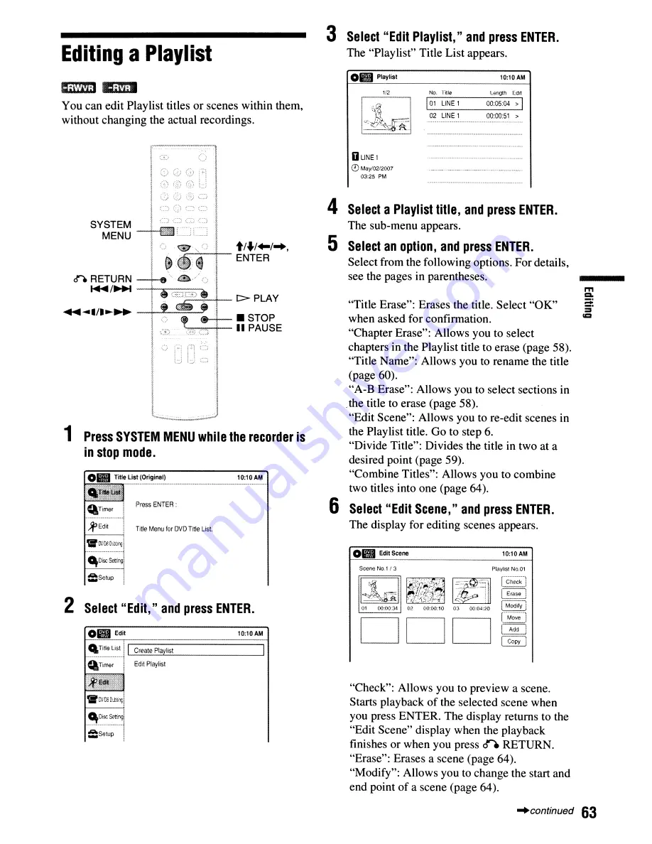 Sony RDR-GX355 - Tunerless DVD Recorder Operating Instructions Manual Download Page 63