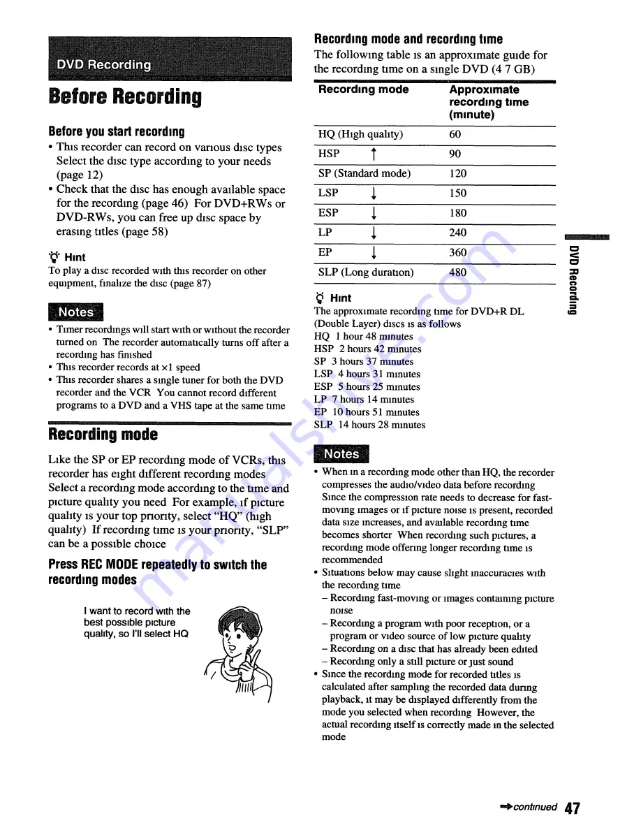 Sony RDR VXD655 - DVDr/ VCR Combo Operating Instructions Manual Download Page 47