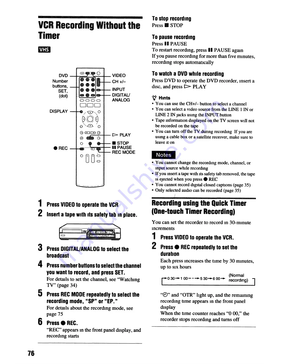 Sony RDR VXD655 - DVDr/ VCR Combo Operating Instructions Manual Download Page 76