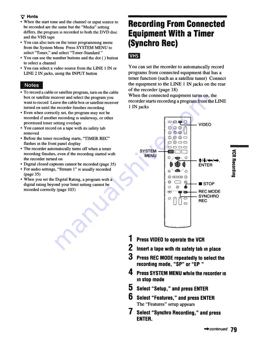 Sony RDR VXD655 - DVDr/ VCR Combo Скачать руководство пользователя страница 79