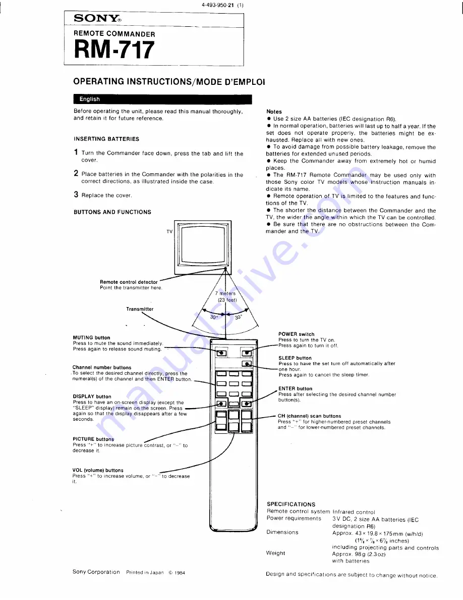 Sony RM-717 Operating Instructions Download Page 1