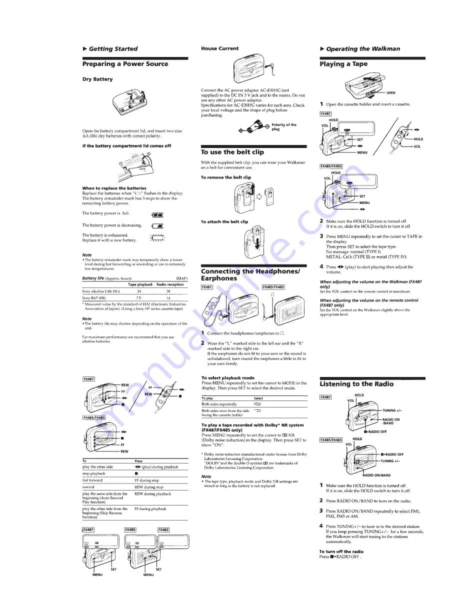 Sony RWALKMAN WM-FX487 Service Manual Download Page 3