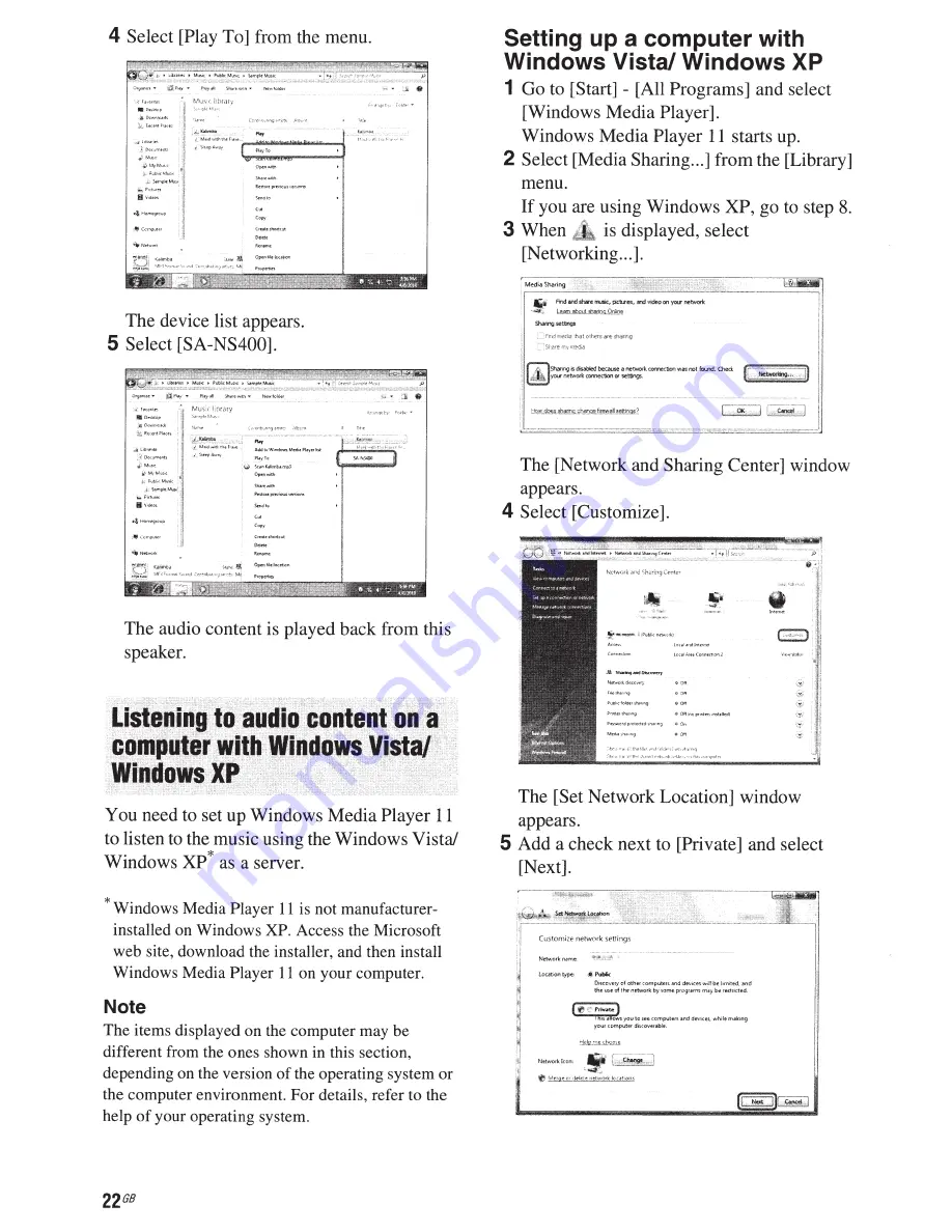 Sony SA-NS400 Operating Instructions Manual Download Page 22