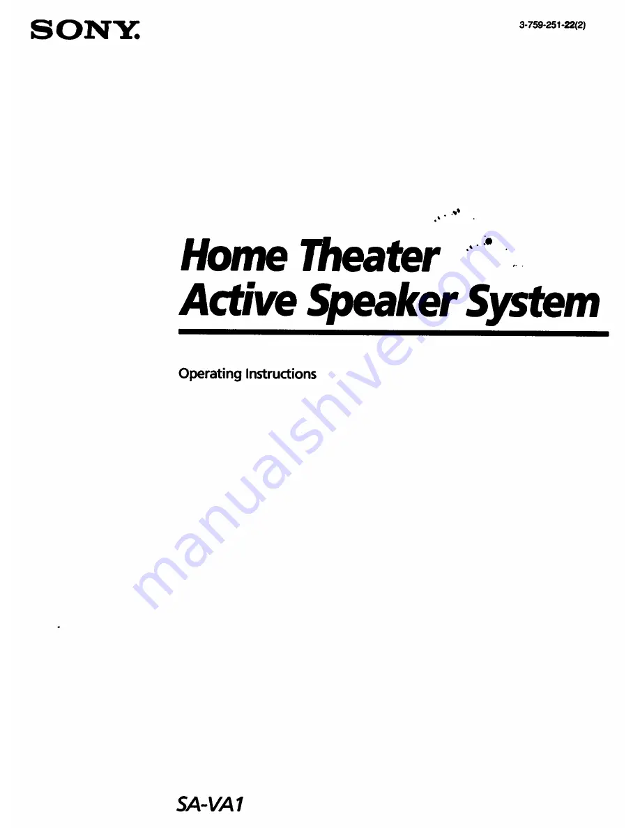 Sony SA-VA1 Operating Instructions Manual Download Page 1