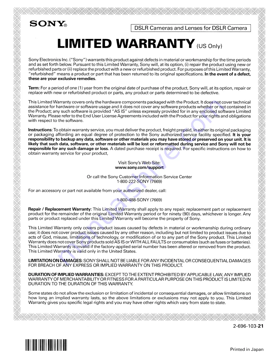 Sony SAL18250 - Zoom Lens - 18 mm Operating Instructions Manual Download Page 6