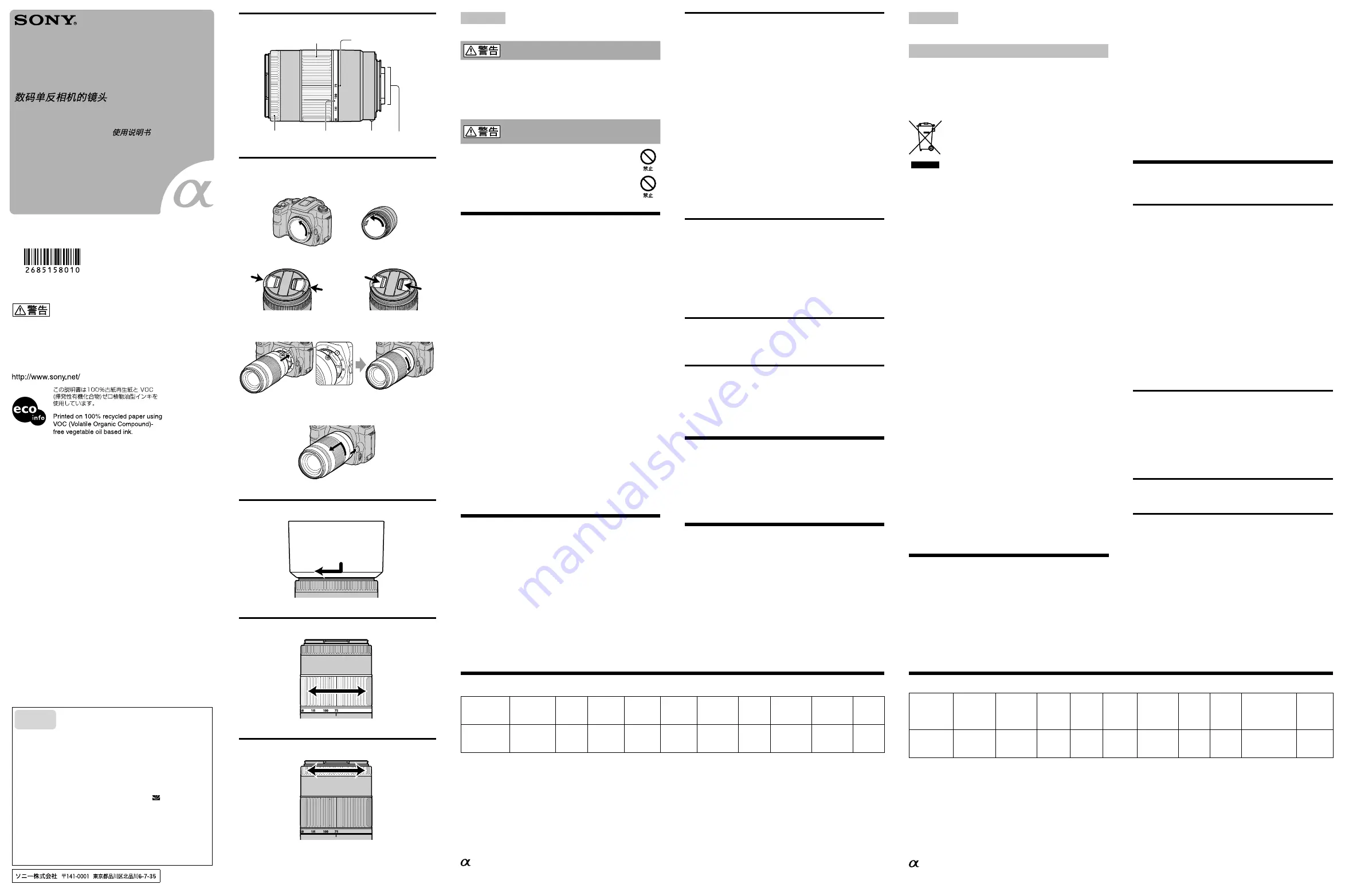 Sony SAL75300 - Telephoto Zoom Lens Operating Instructions Download Page 1