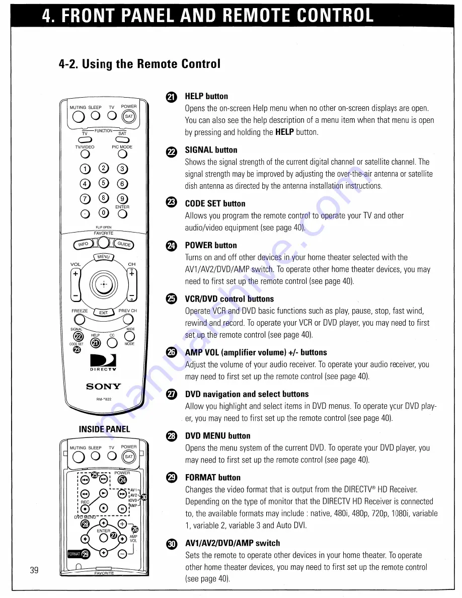 Sony SAT-HD300 - High Definition Satellite Receiver Operating Instructions Manual Download Page 40